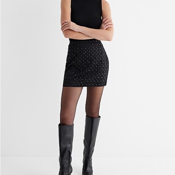 NWT Express High Waisted Satin Rhinestone Studded Mini Skirt - Picture 2 of 8